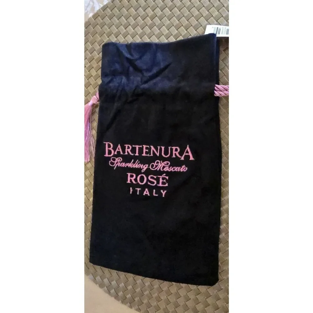 Bartenura Sparkling Moscato Rose Italy Velvet Feel Drawstring Bag Pink/black NWT